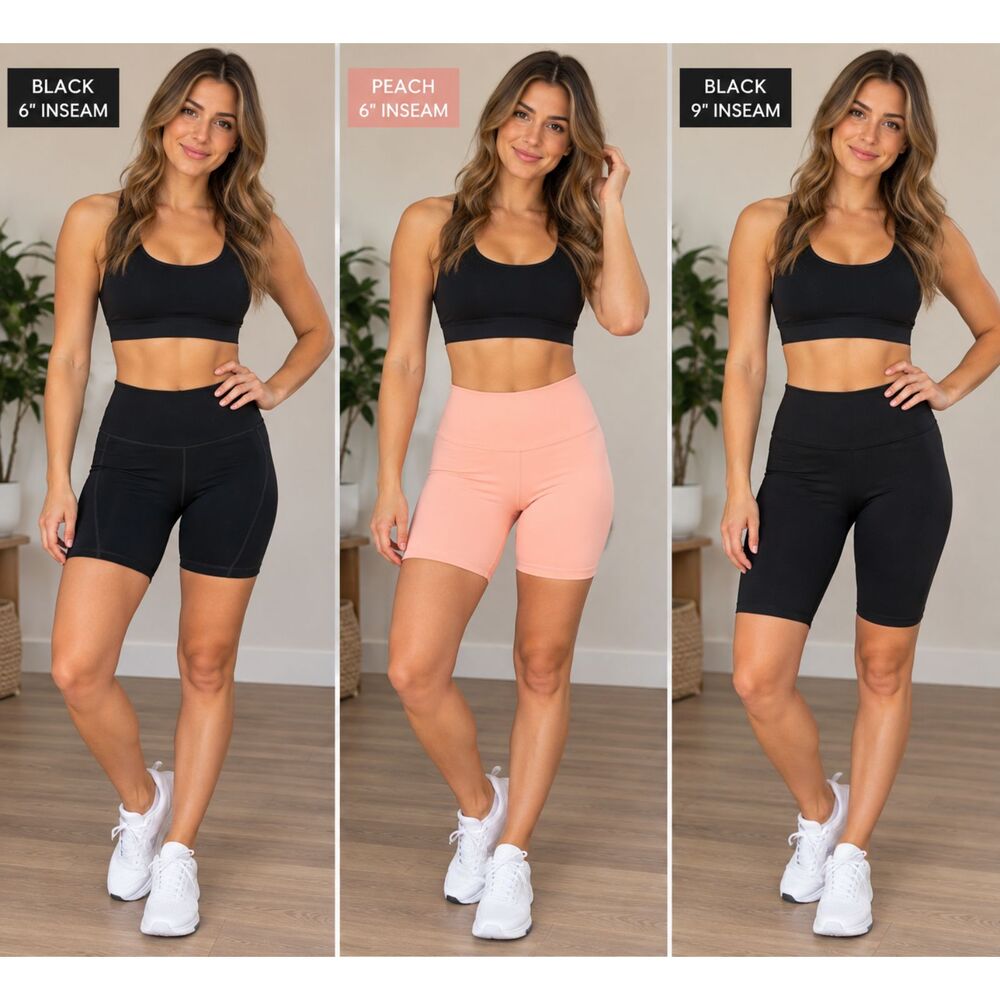3-Piece Bike Shorts Bundle Black & Peach 6" & 9"